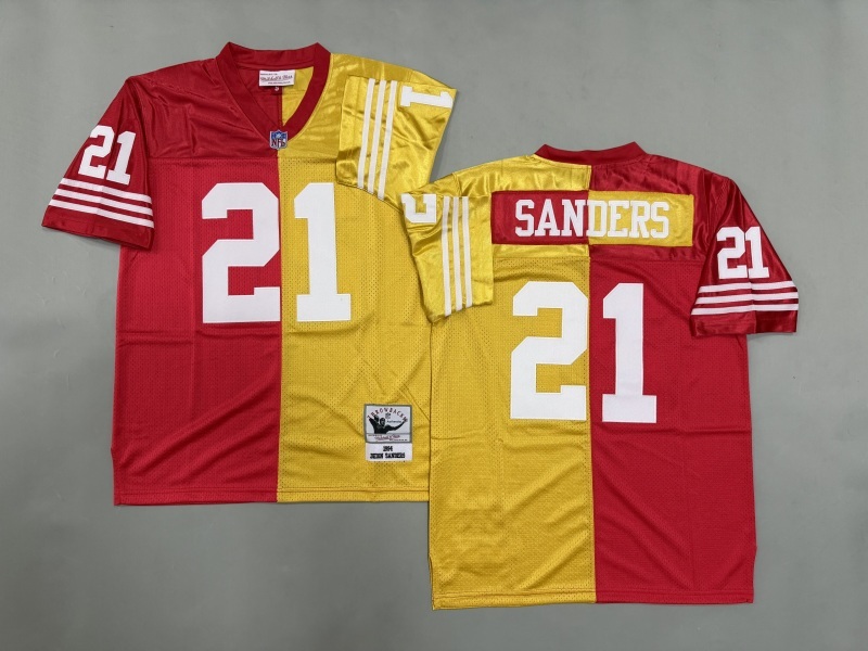 Men 2025 San Francisco 49ers #21 Sanders red yellow Throwback Limited NFL Jersey style 001->san francisco 49ers->NFL Jersey